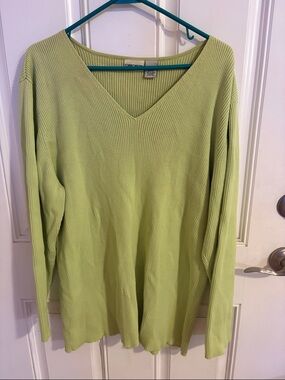 Cherokee Light Green Ribbed V-Neck Women's Sweater